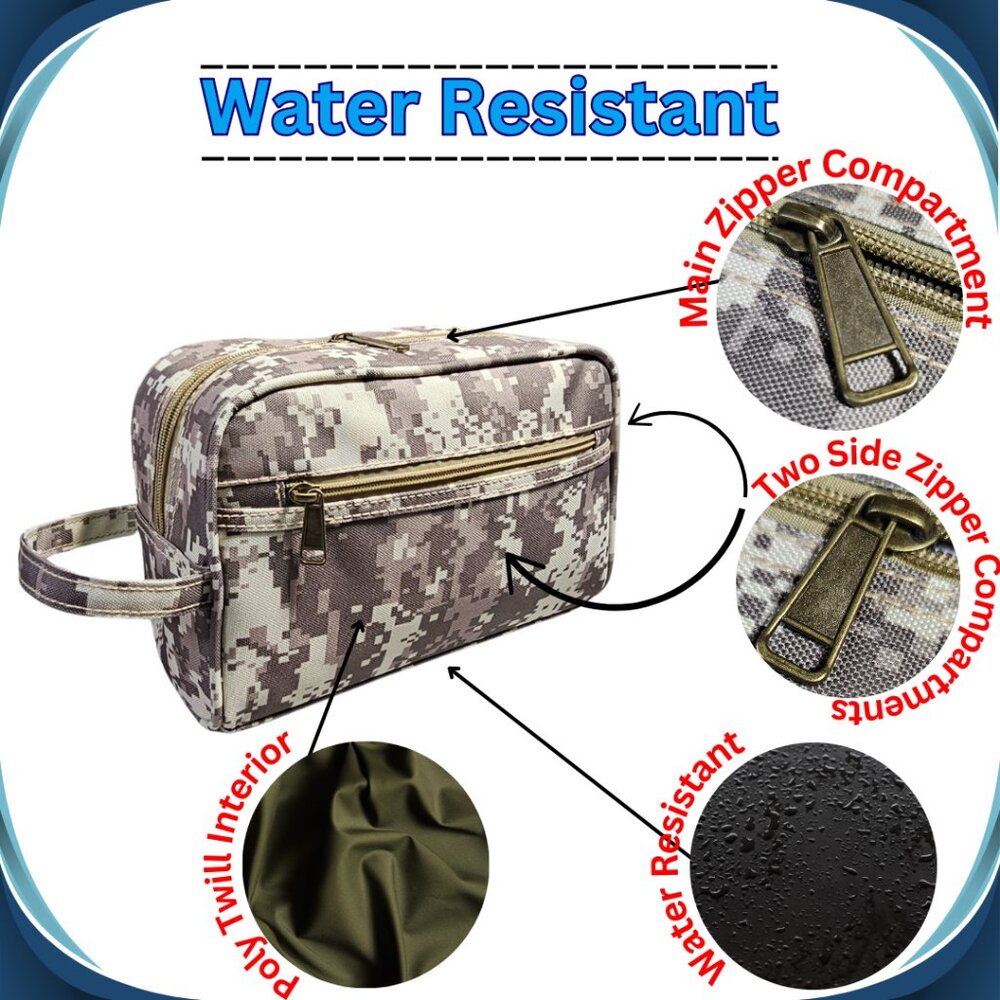 Mens Travel Toiletry Bag Shave Kit Large Zipper Close Dopp Water Resistant